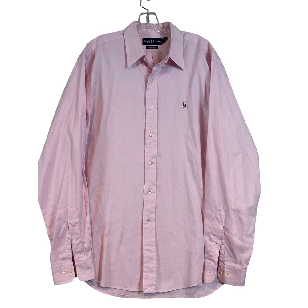 Ralph Lauren Mens Classic Fit Pink Cotton Twill Button Down Shirt 16.5 L Long Sl
